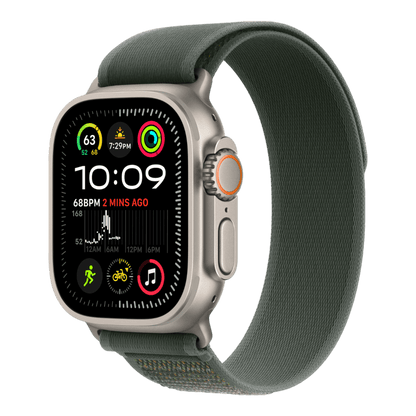 Apple Watch Ultra 2 GPS + Cellular, 49mm Natural Titanium Case with Green Trail Loop - M/L - alAsil