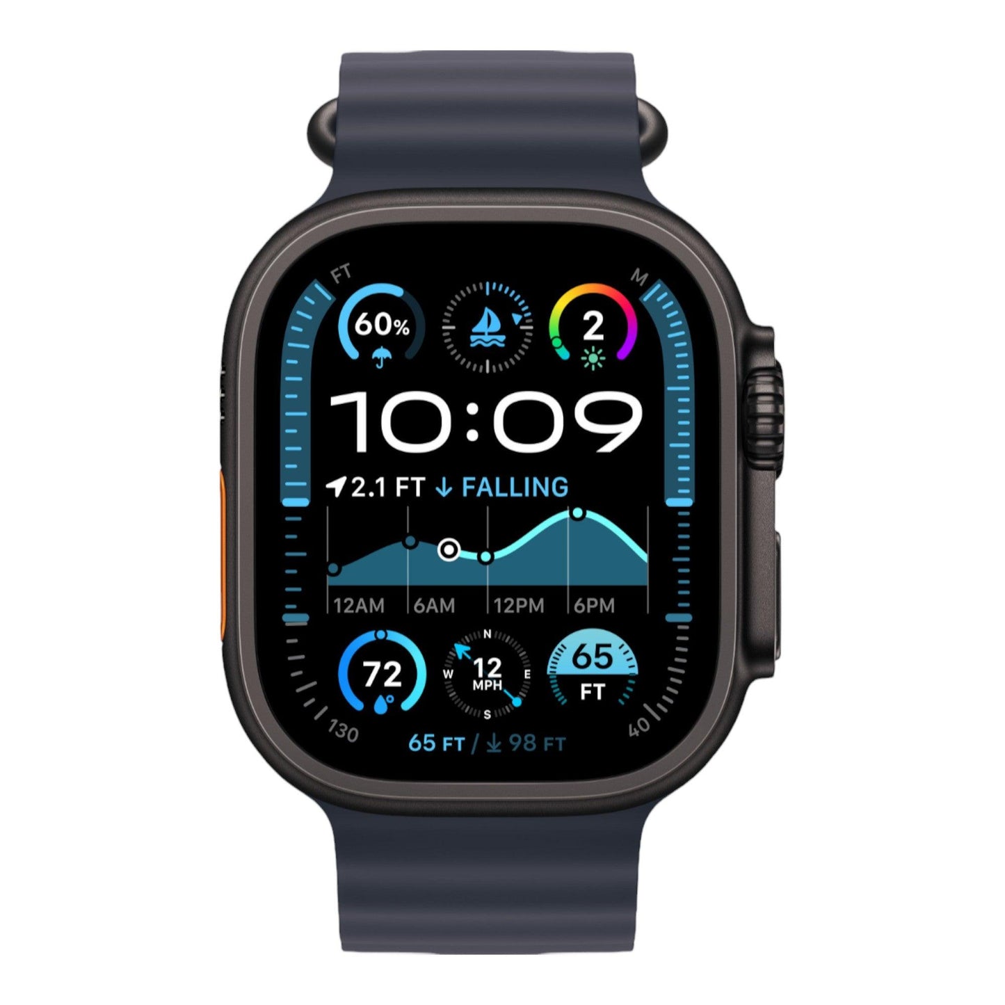 Apple Watch Ultra 2 GPS + Cellular, 49mm Black Titanium Case with Navy Ocean Band - alAsil