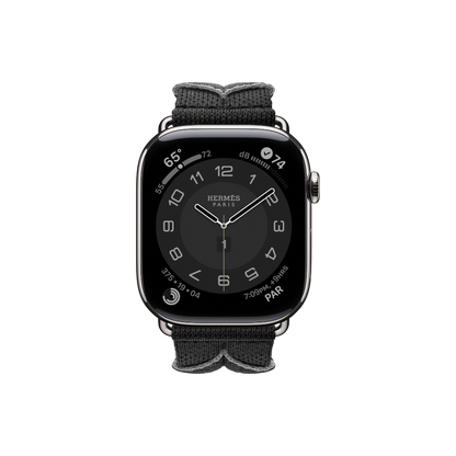 Apple Watch Hermès Series 10 GPS + Cellular, 46mm Silver Titanium Case with Noir/Gris Bridon Single Tour, Onesize