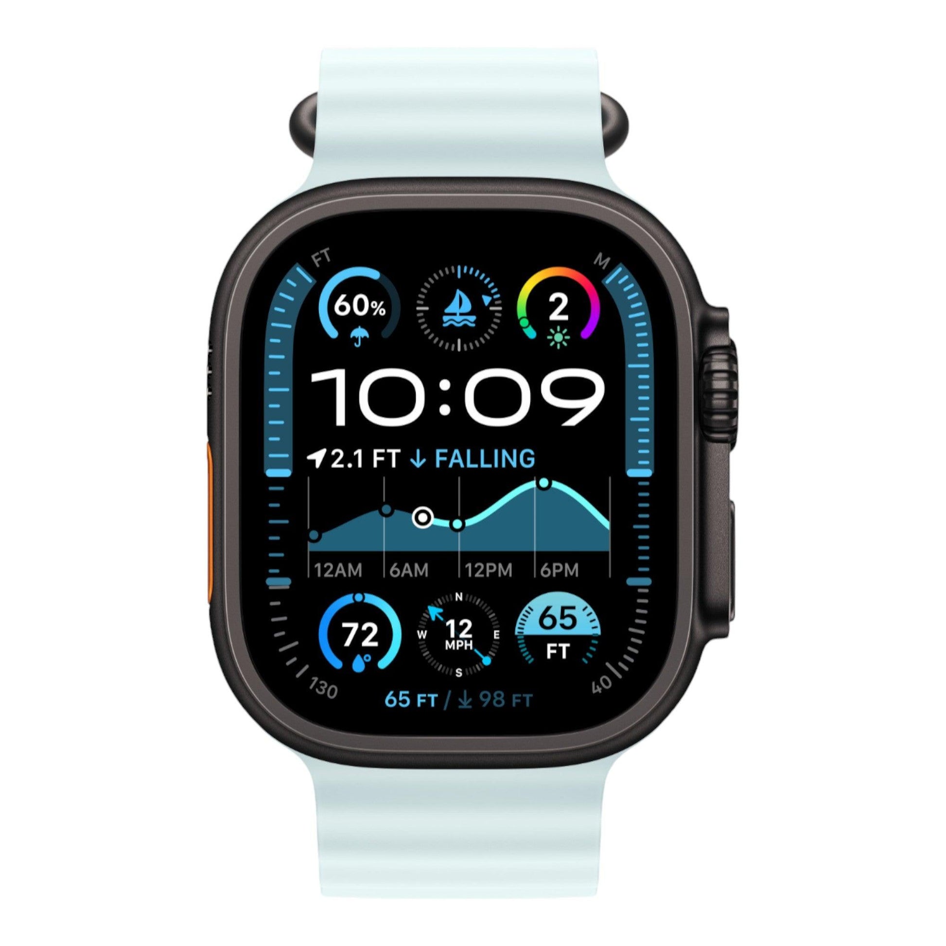 Apple Watch Ultra 2 GPS + Cellular, 49mm Black Titanium Case with Ice Blue Ocean Band - alAsil