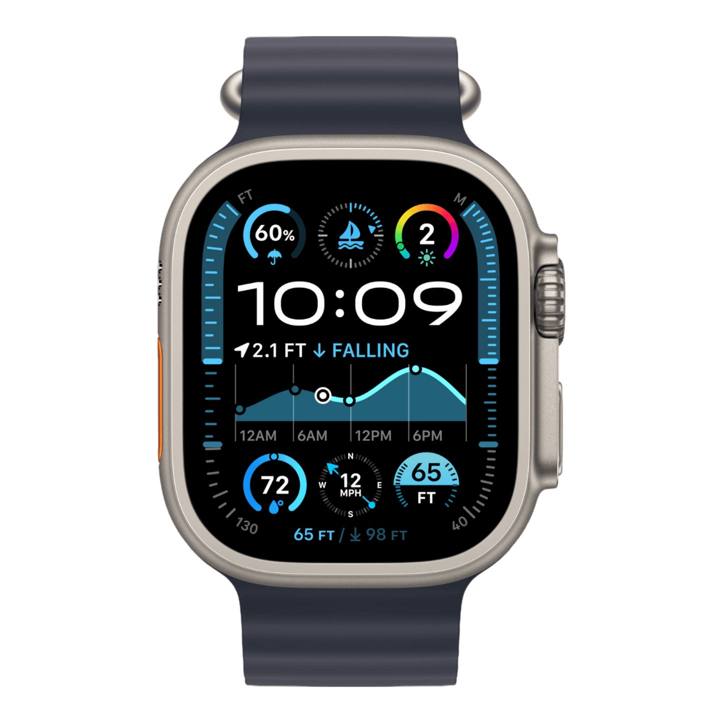 Apple Watch Ultra 2 GPS + Cellular, 49mm Natural Titanium Case with Navy Ocean Band - alAsil