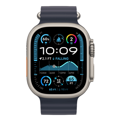 Apple Watch Ultra 2 GPS + Cellular, 49mm Natural Titanium Case with Navy Ocean Band - alAsil