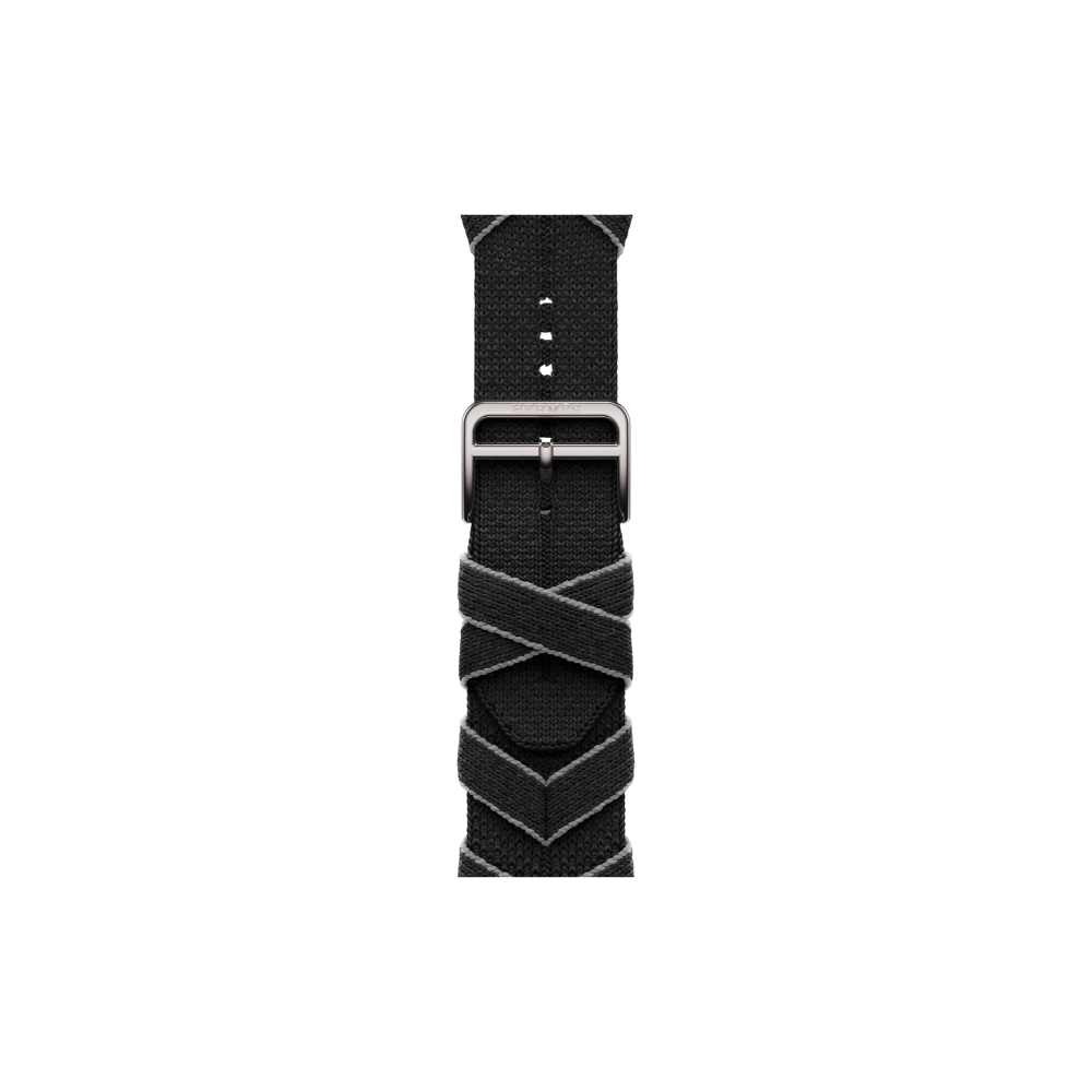 Apple Watch Hermès Series 10 GPS + Cellular, 46mm Silver Titanium Case with Noir/Gris Bridon Single Tour, Onesize