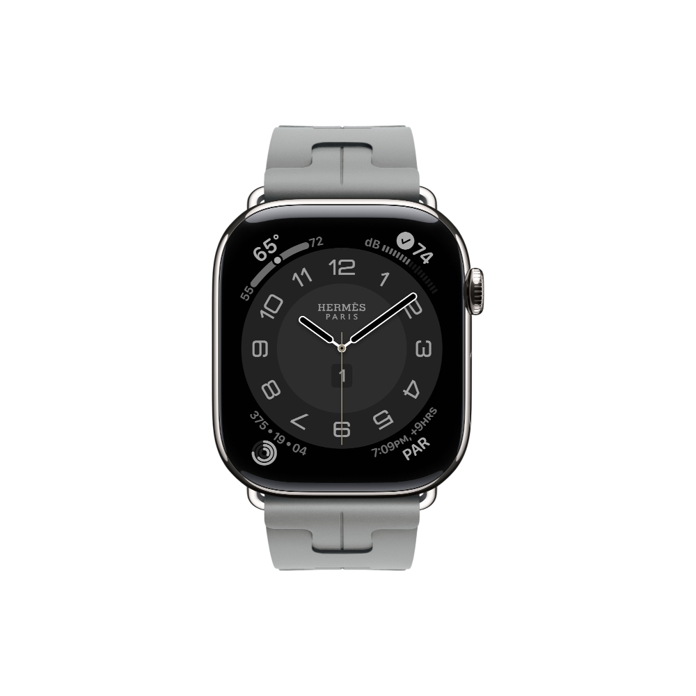Apple Watch Hermès Series 10 GPS + Cellular, 46mm Silver Titanium Case with Gris Kilim Single Tour, Onesize