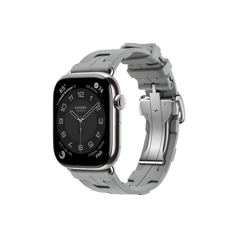 Apple Watch Hermès Series 10 GPS + Cellular, 46mm Silver Titanium Case with Gris Kilim Single Tour, Onesize