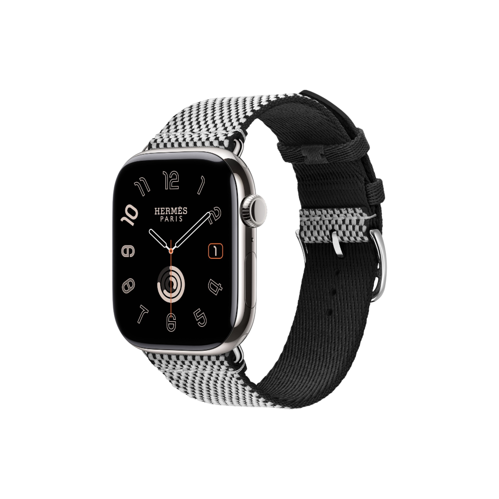 Apple Watch Hermès Series 10 GPS + Cellular, 42mm Silver Titanium Case with Noir/Écru Toile H Single Tour, Onesize