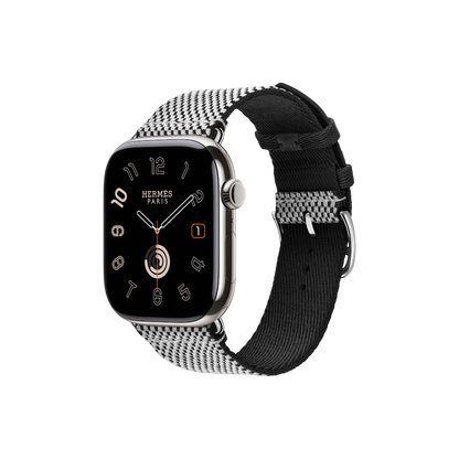 Apple Watch Hermès Series 10 GPS + Cellular, 42mm Silver Titanium Case with Noir/Écru Toile H Single Tour, Onesize