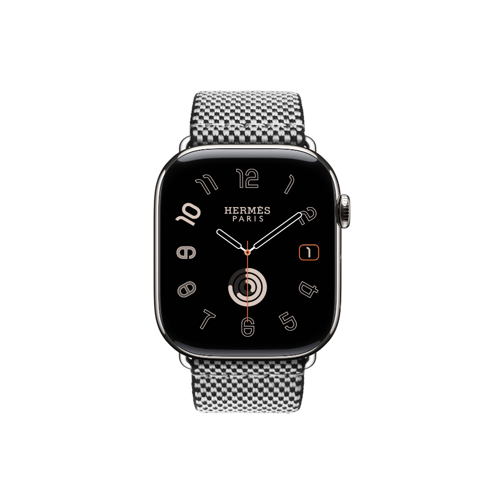Apple Watch Hermès Series 10 GPS + Cellular, 42mm Silver Titanium Case with Noir/Écru Toile H Single Tour, Onesize