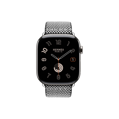 Apple Watch Hermès Series 10 GPS + Cellular, 42mm Silver Titanium Case with Noir/Écru Toile H Single Tour, Onesize