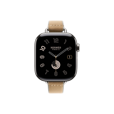 Apple Watch Hermès Series 10 GPS + Cellular, 42mm Silver Titanium Case with Kraft/Bleu Glacier Twill Jump Attelage Single Tour, Onesize
