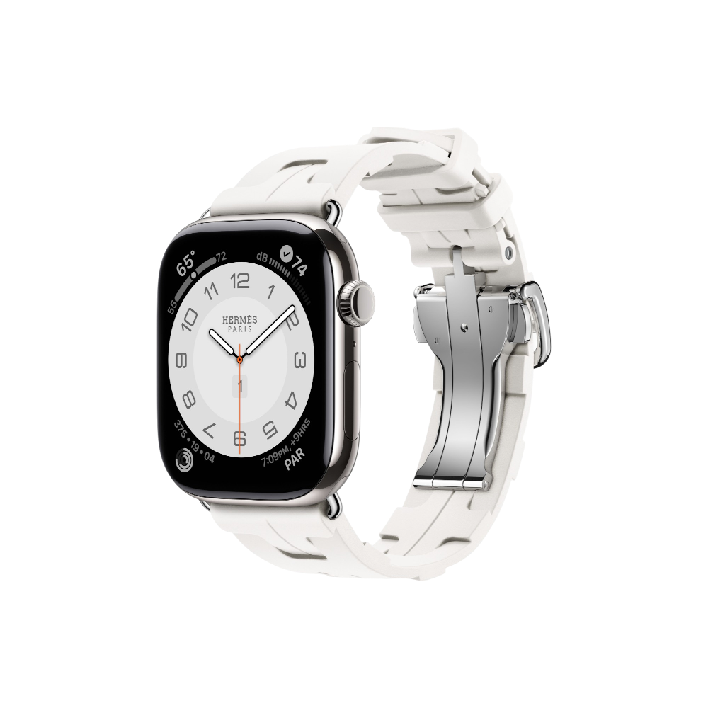 Apple Watch Hermès Series 10 GPS + Cellular, 46mm Silver Titanium Case with Blanc Kilim Single Tour, Onesize