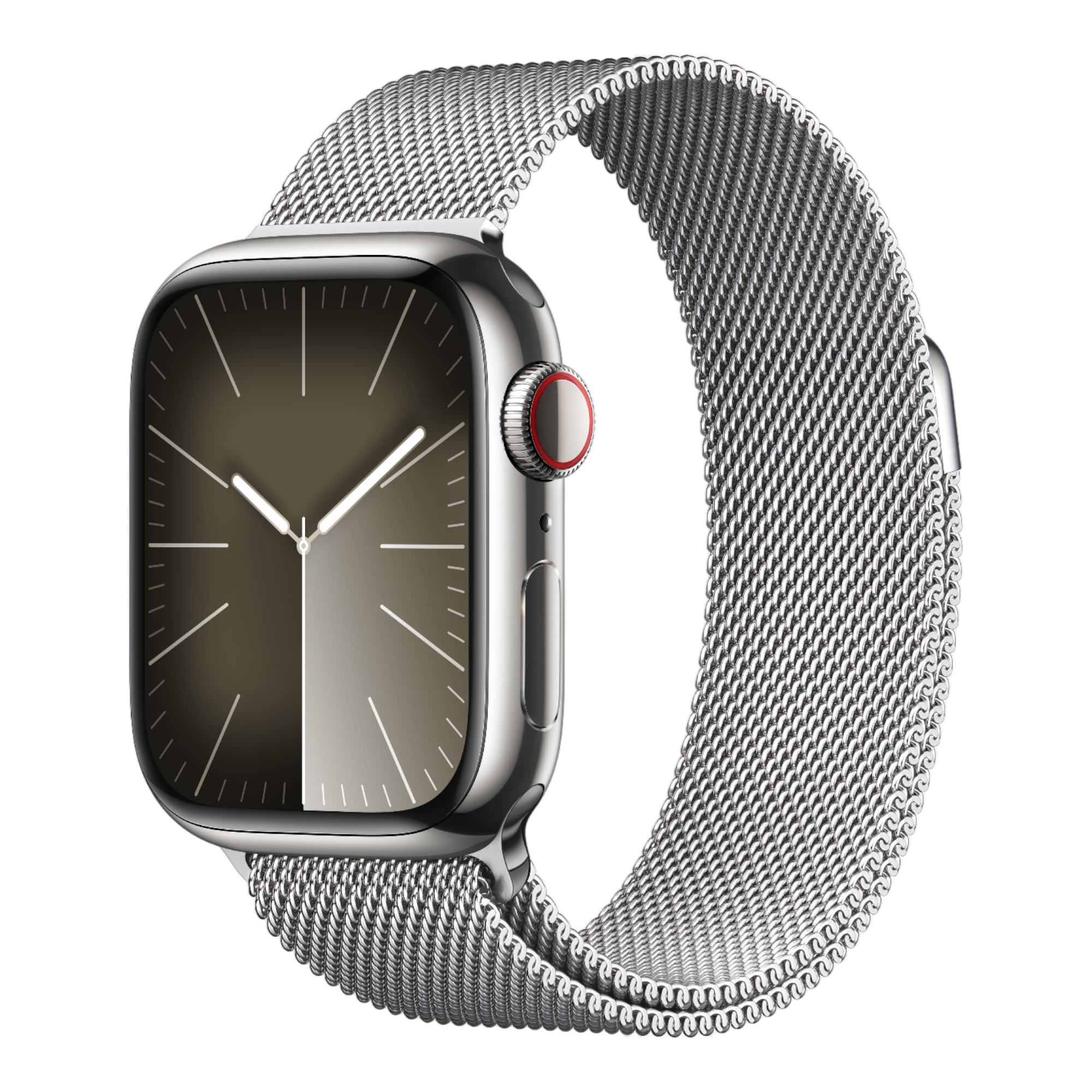 Apple Watch Series 9 GPS + Cellular, 41mm Silver Stainless Steel Case with Silver Milanese Loop - alAsil