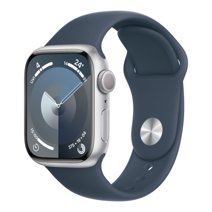 Apple Watch Series 9 GPS, 41mm Silver Aluminum Case with Storm Blue Sport Band - M/L - alAsil