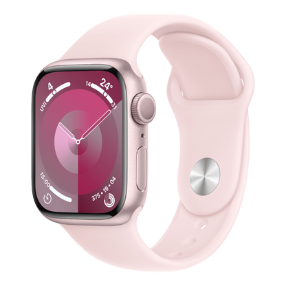 Apple Watch Series 9 GPS, 41mm Pink Aluminum Case with Light Pink Sport Band - M/L - alAsil