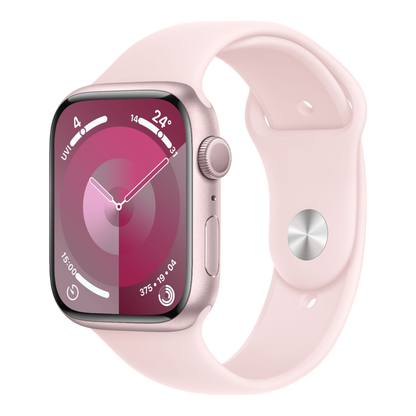 Apple Watch Series 9 GPS, 45mm Pink Aluminum Case with Light Pink Sport Band - M/L - alAsil