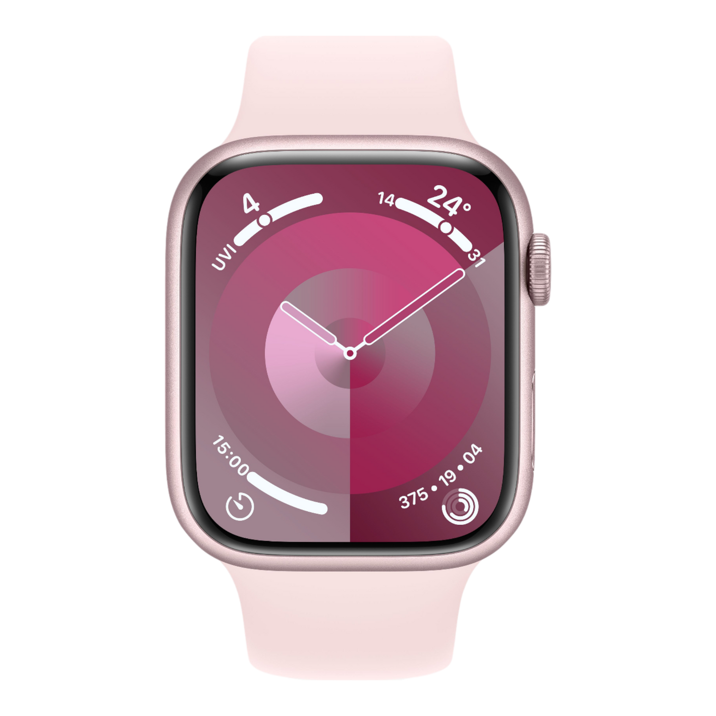 Apple Watch Series 9 GPS, 45mm Pink Aluminum Case with Light Pink Sport Band - M/L - alAsil
