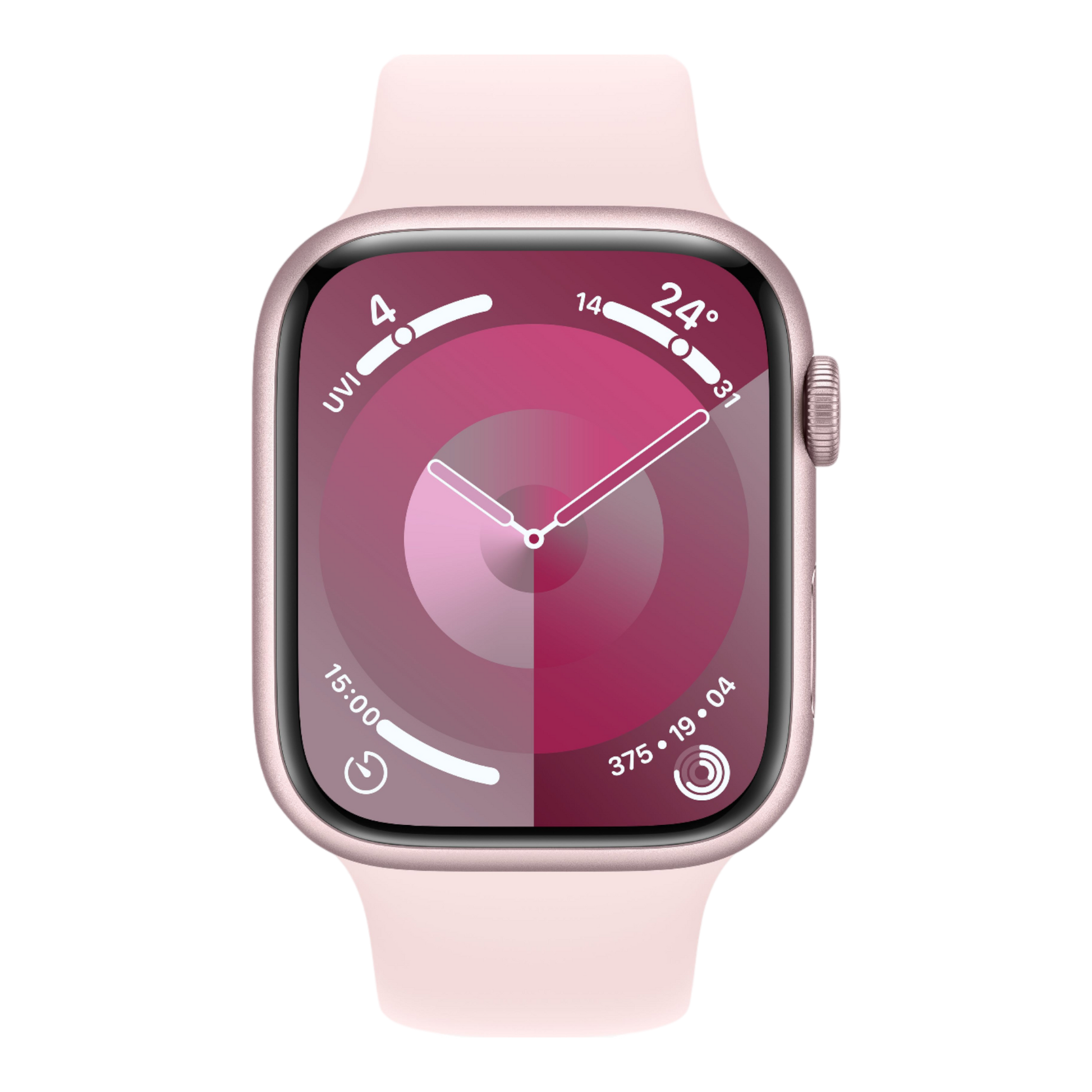 Apple Watch Series 9 GPS, 45mm Pink Aluminum Case with Light Pink Sport Band - M/L - alAsil
