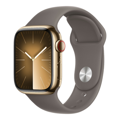 Apple Watch Series 9 GPS + Cellular, 41mm Gold Stainless Steel Case with Clay Sport Band - M/L - alAsil