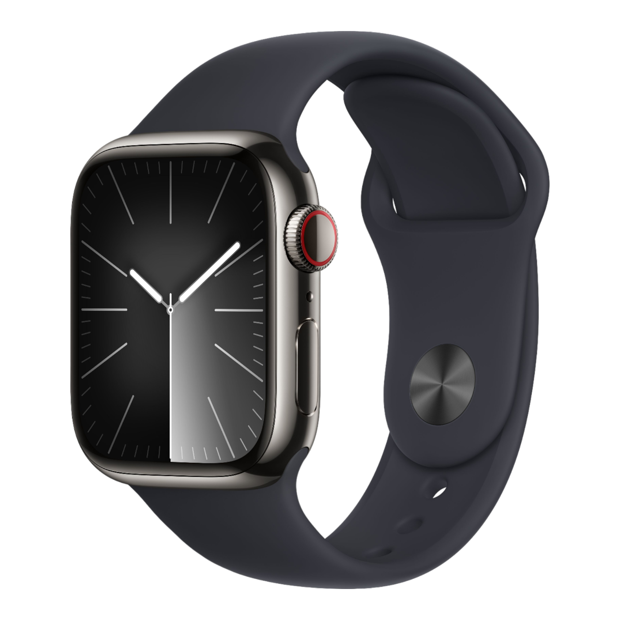 Apple Watch Series 9 GPS + Cellular, 41mm Graphite Stainless Steel Case with Midnight Sport Band - S/M - alAsil