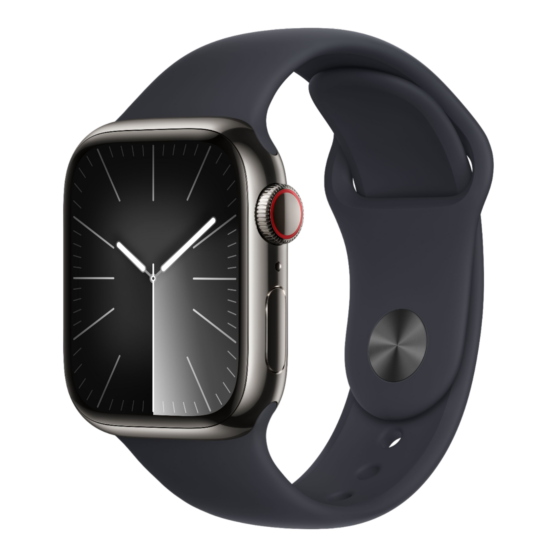 Apple Watch Series 9 GPS + Cellular, 45mm Graphite Stainless Steel Case with Midnight Sport Band - S/M - alAsil