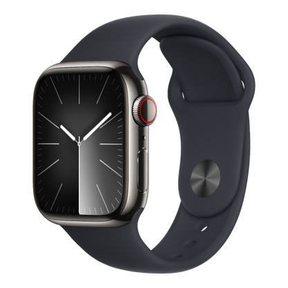 Apple Watch Series 9 GPS + Cellular, 45mm Graphite Stainless Steel Case with Midnight Sport Band - S/M - alAsil