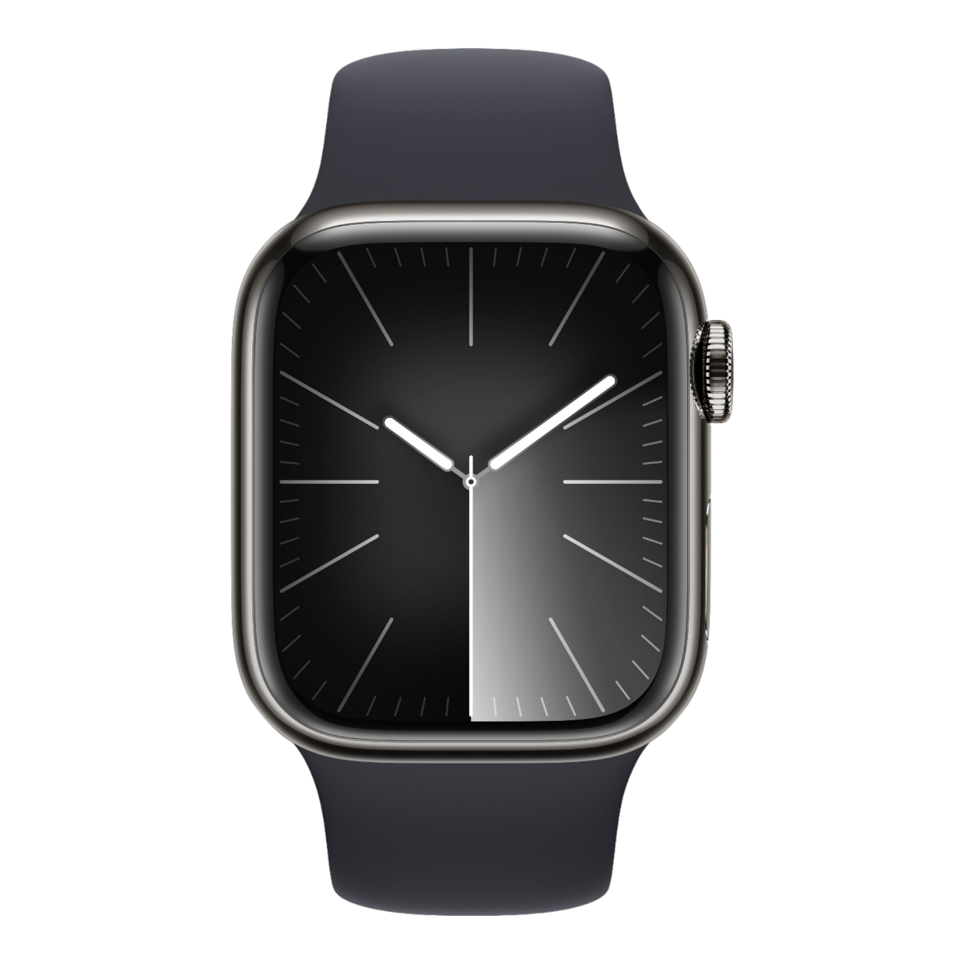 Apple Watch Series 9 GPS + Cellular, 45mm Graphite Stainless Steel Case with Midnight Sport Band - S/M - alAsil