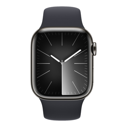 Apple Watch Series 9 GPS + Cellular, 45mm Graphite Stainless Steel Case with Midnight Sport Band - S/M - alAsil