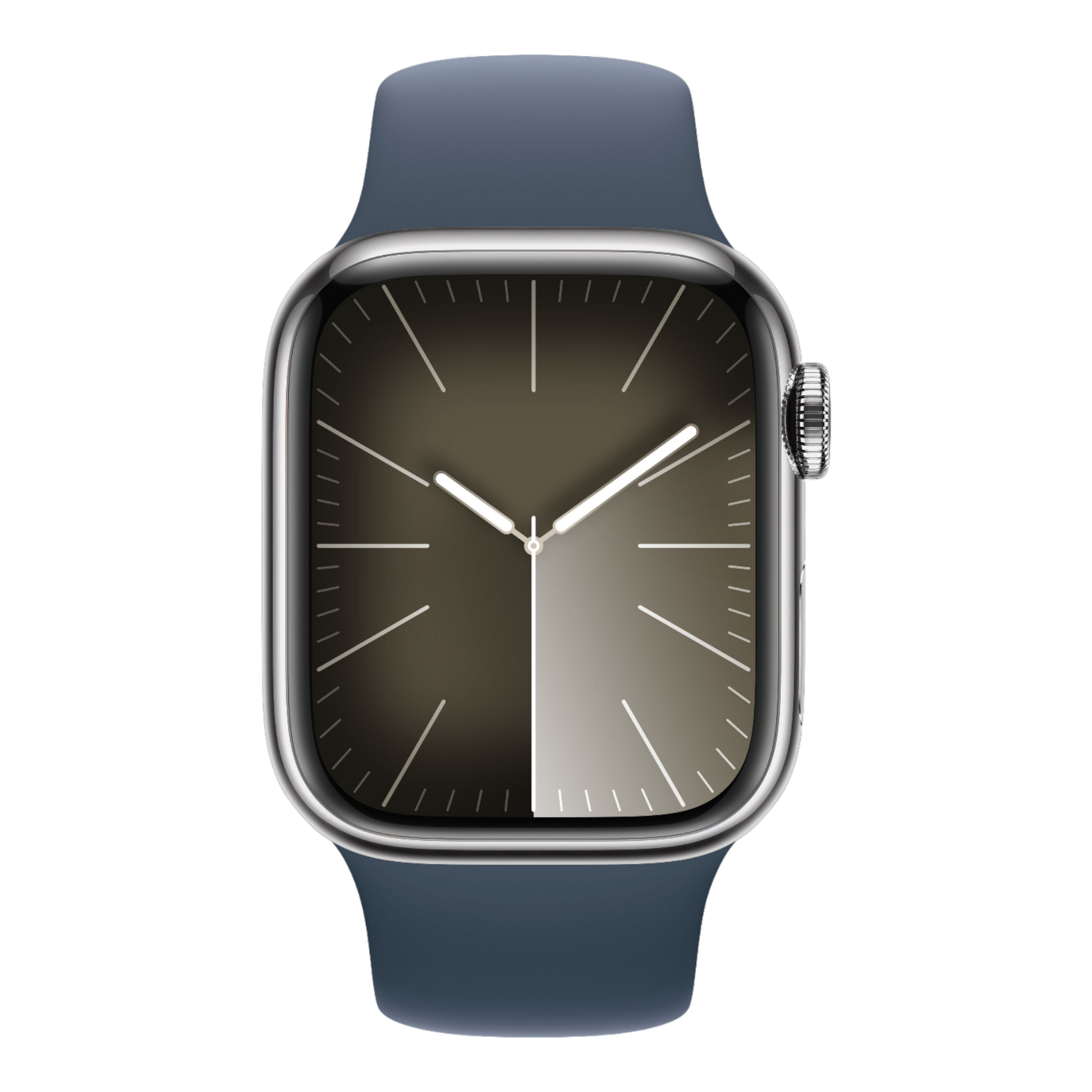 Apple Watch Series 9 GPS + Cellular, 41mm Silver Stainless Steel Case with Storm Blue Sport Band - S/M - alAsil