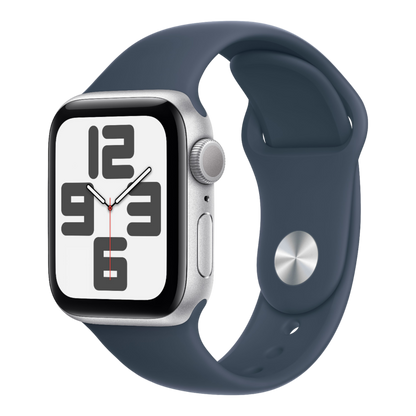 Apple Watch SE GPS, 40mm Silver Aluminum Case with Storm Blue Sport Band - M/L - alAsil
