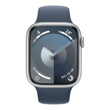 Apple Watch Series 9 GPS, 45mm Silver Aluminum Case with Storm Blue Sport Band - M/L - alAsil