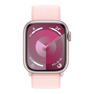 Apple Watch Series 9 GPS, 41mm Pink Aluminum Case with Light Pink Sport Loop - alAsil
