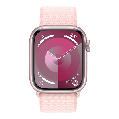 Apple Watch Series 9 GPS, 41mm Pink Aluminum Case with Light Pink Sport Loop - alAsil