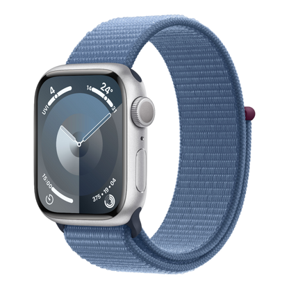 Apple Watch Series 9 GPS, 41mm Silver Aluminum Case with Winter Blue Sport Loop - alAsil