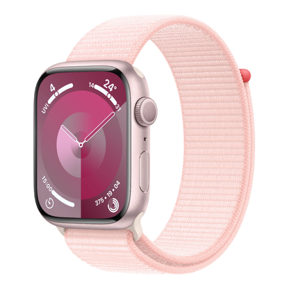 Apple Watch Series 9 GPS, 45mm Pink Aluminum Case with Light Pink Sport Loop - alAsil