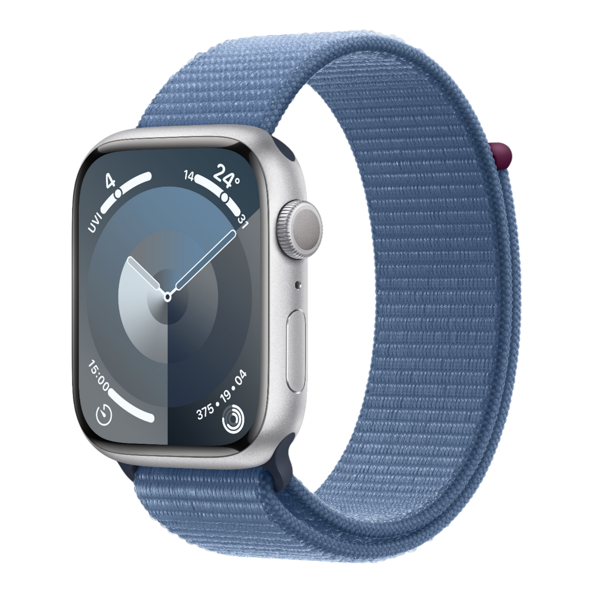 Apple Watch Series 9 GPS, 45mm Silver Aluminum Case with Winter Blue Sport Loop - alAsil