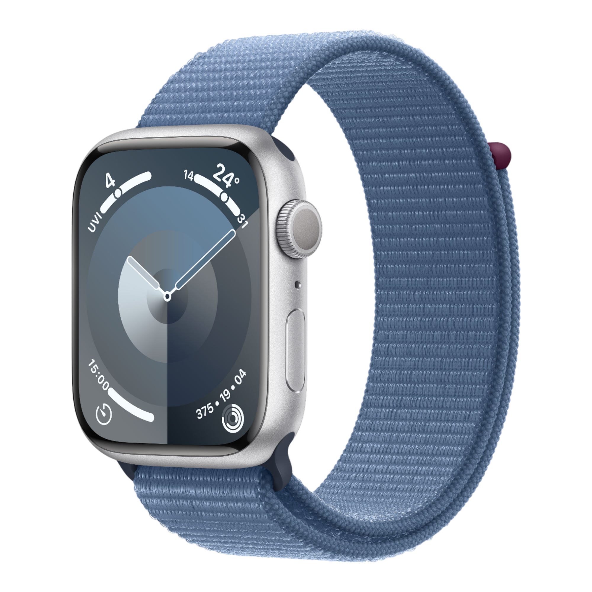 Apple Watch Series 9 GPS, 45mm Silver Aluminum Case with Winter Blue Sport Loop - alAsil