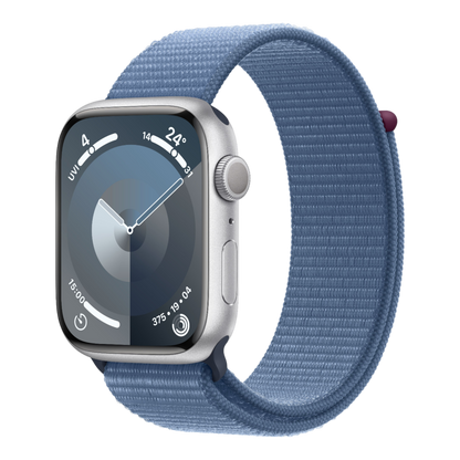 Apple Watch Series 9 GPS, 45mm Silver Aluminum Case with Winter Blue Sport Loop - alAsil