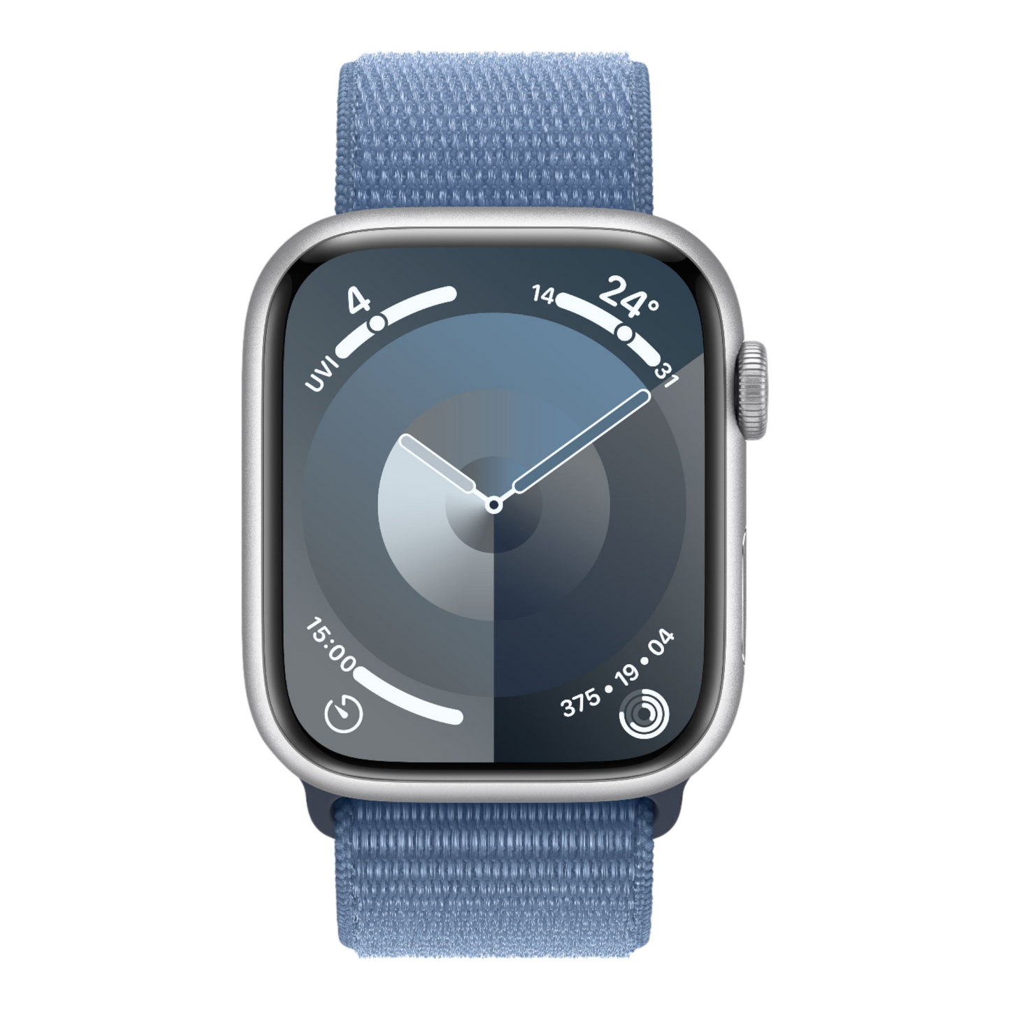Apple Watch Series 9 GPS, 45mm Silver Aluminum Case with Winter Blue Sport Loop - alAsil