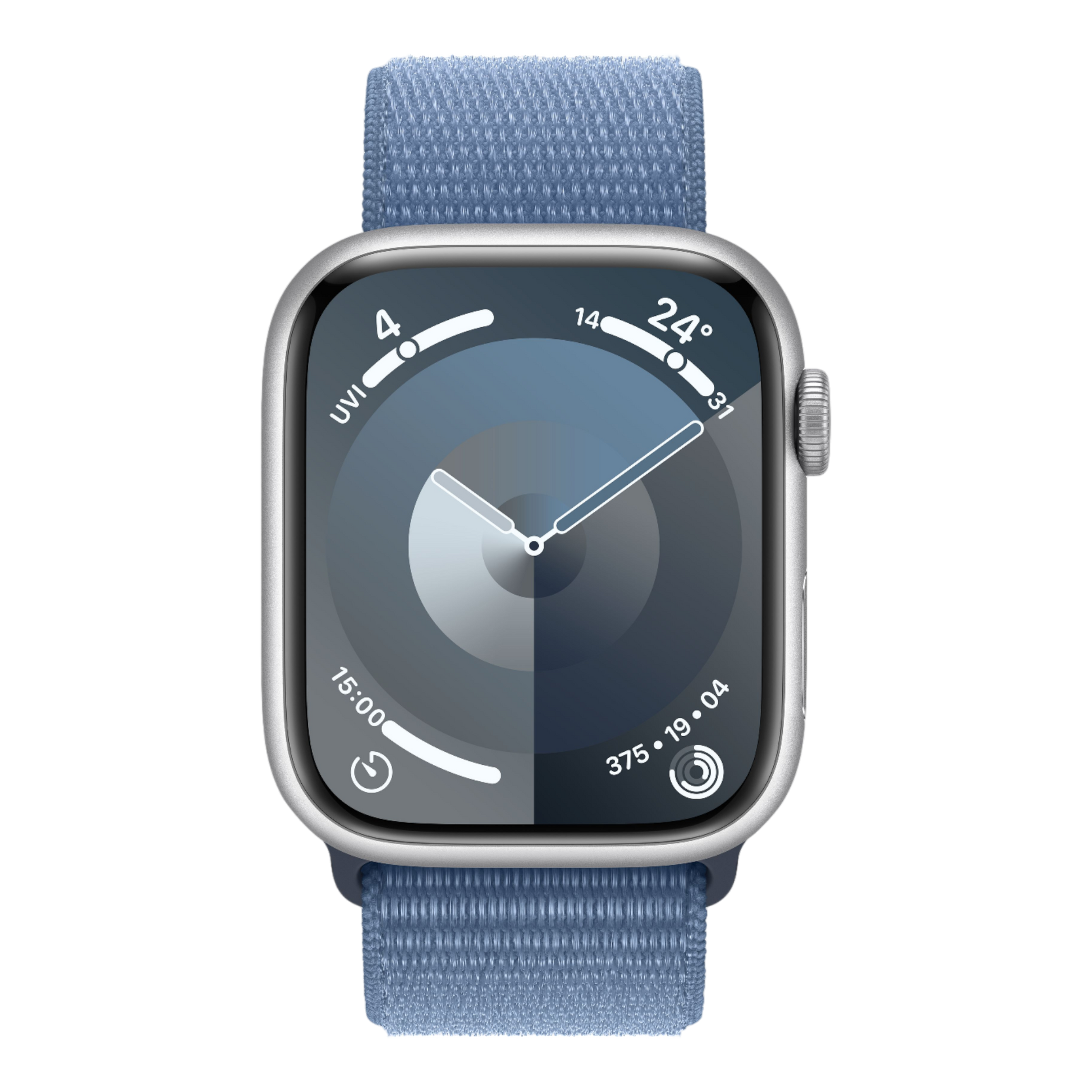 Apple Watch Series 9 GPS, 45mm Silver Aluminum Case with Winter Blue Sport Loop - alAsil