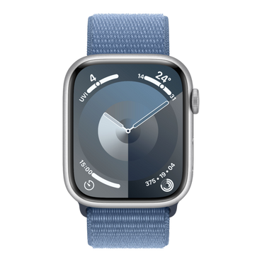 Apple Watch Series 9 GPS, 45mm Silver Aluminum Case with Winter Blue Sport Loop - alAsil