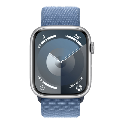 Apple Watch Series 9 GPS, 45mm Silver Aluminum Case with Winter Blue Sport Loop - alAsil