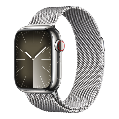 Apple Watch Series 9 GPS + Cellular, 45mm Silver Stainless Steel Case with Silver Milanese Loop - alAsil