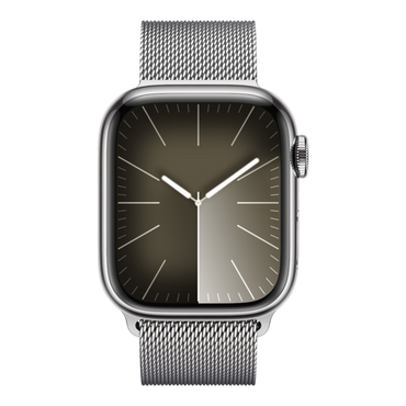 Apple Watch Series 9 GPS + Cellular, 45mm Silver Stainless Steel Case with Silver Milanese Loop - alAsil
