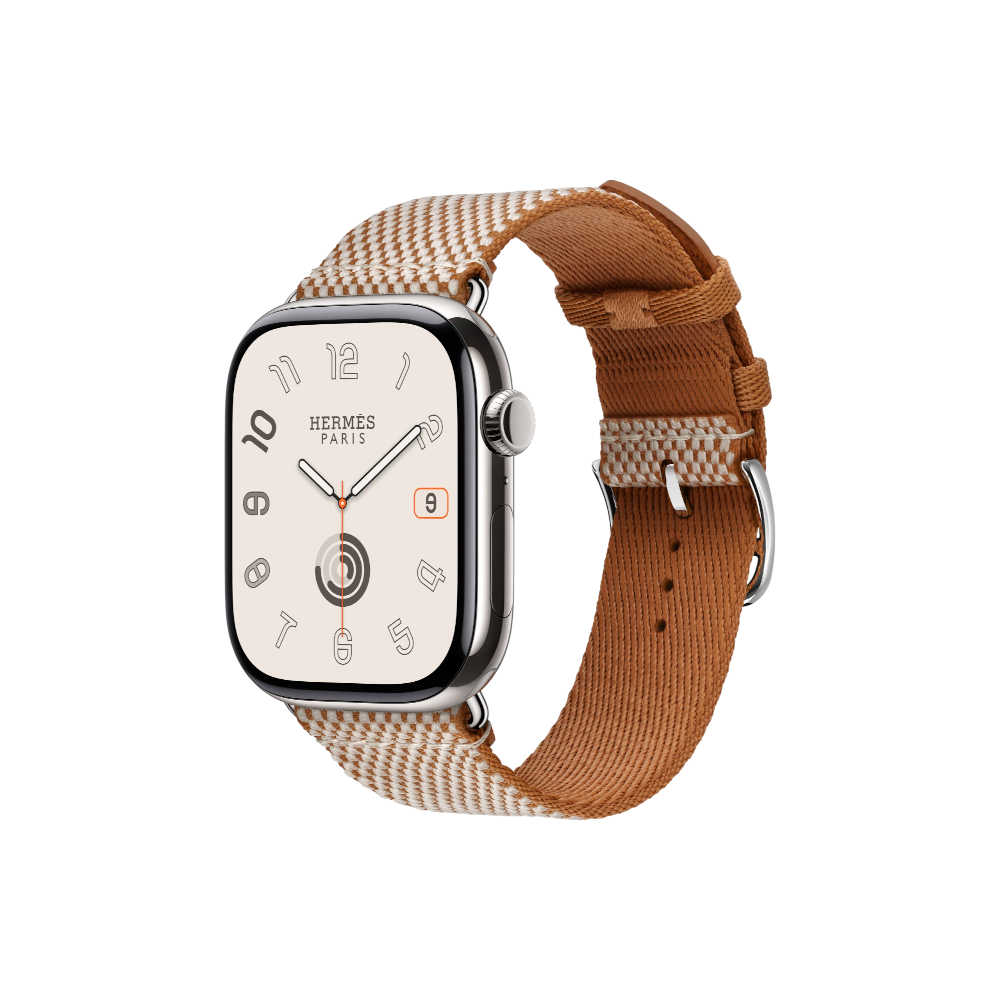 Apple Watch Hermès Series 10 GPS + Cellular, 42mm Silver Titanium Case with Gold/Écru Toile H Single Tour, Onesize
