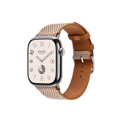 Apple Watch Hermès Series 10 GPS + Cellular, 42mm Silver Titanium Case with Gold/Écru Toile H Single Tour, Onesize