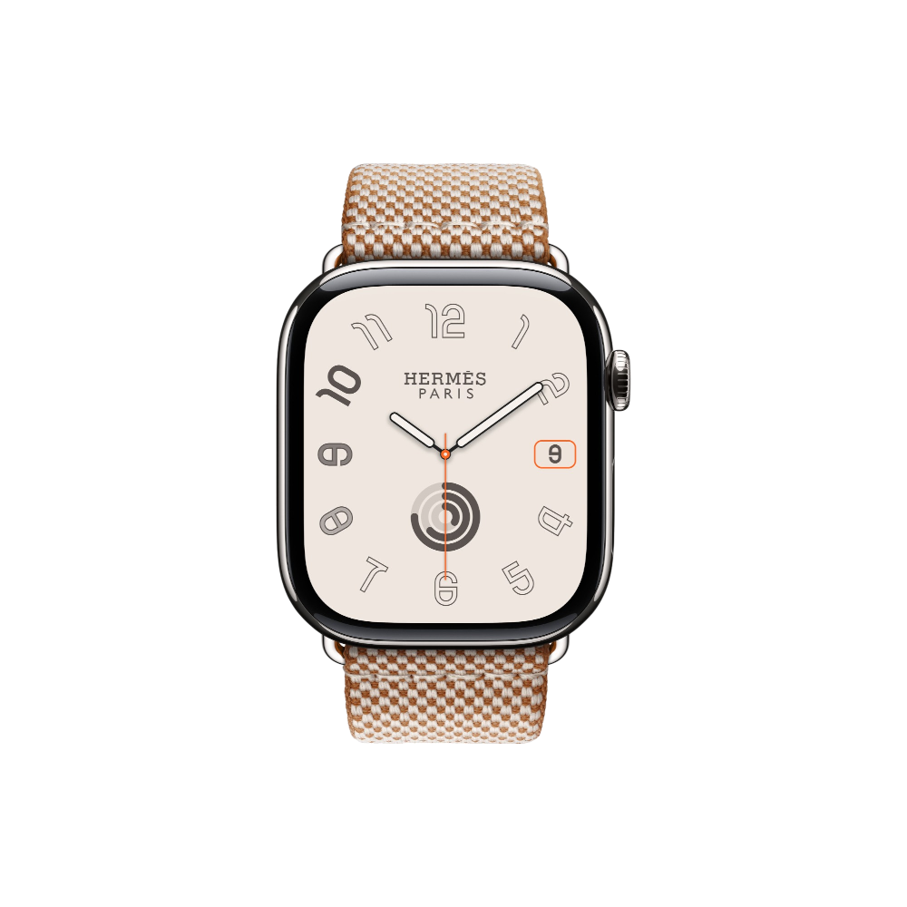 Apple Watch Hermès Series 10 GPS + Cellular, 42mm Silver Titanium Case with Gold/Écru Toile H Single Tour, Onesize
