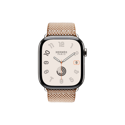 Apple Watch Hermès Series 10 GPS + Cellular, 42mm Silver Titanium Case with Gold/Écru Toile H Single Tour, Onesize
