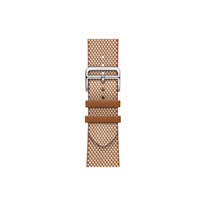 Apple Watch Hermès Series 10 GPS + Cellular, 42mm Silver Titanium Case with Gold/Écru Toile H Single Tour, Onesize