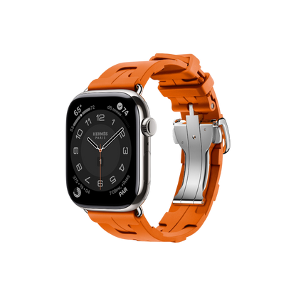 Apple Watch Hermès Series 10 GPS + Cellular, 46mm Silver Titanium Case with Orange Kilim Single Tour, Onesize