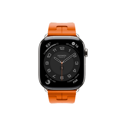 Apple Watch Hermès Series 10 GPS + Cellular, 46mm Silver Titanium Case with Orange Kilim Single Tour, Onesize